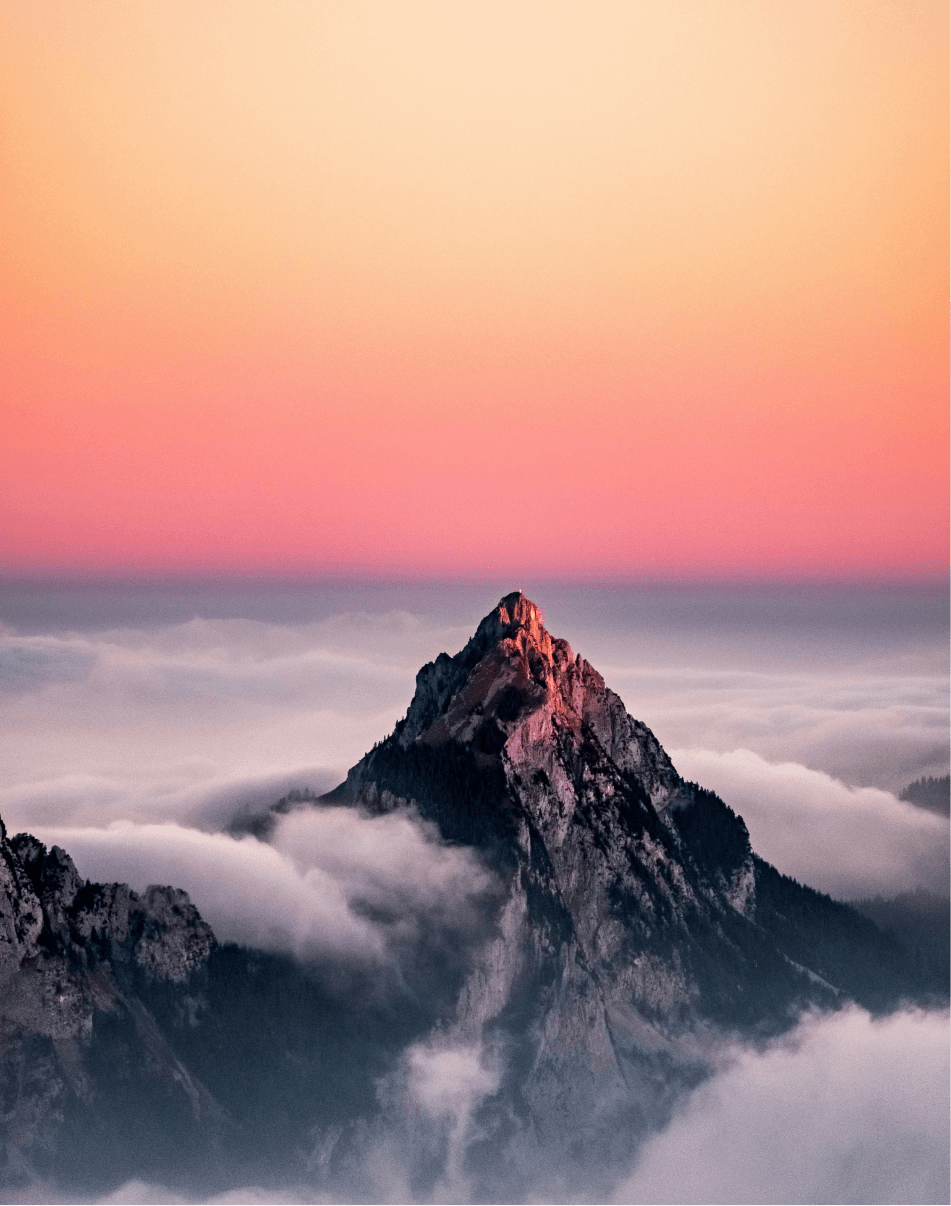 Mountain sunset with orange and pink sky